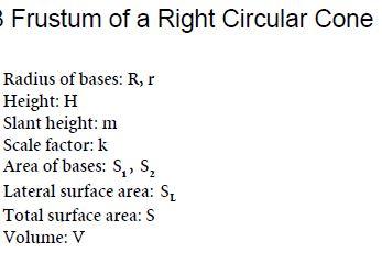 Geometry Frustum of a Right Circular Cone Mathematics Formulas