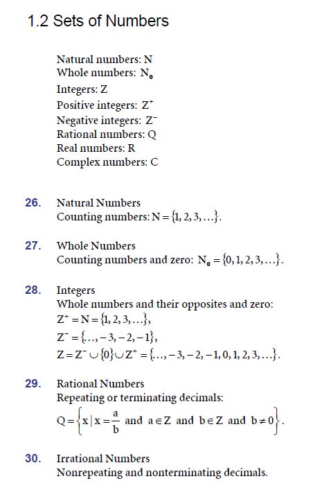 Set of Numbers Mathematics Formulas 